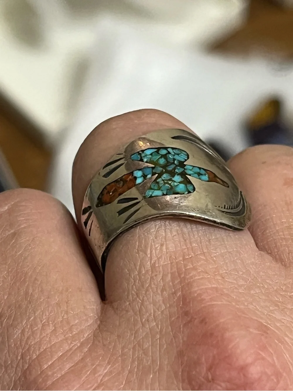 Navajo Style Thunderbird Spoon Ring